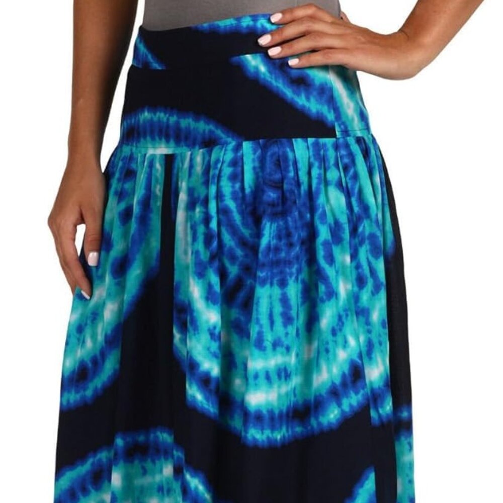 Tiered Tie Dye Skirt Cotton Blue Aqua Boho Hippie Lined EUC